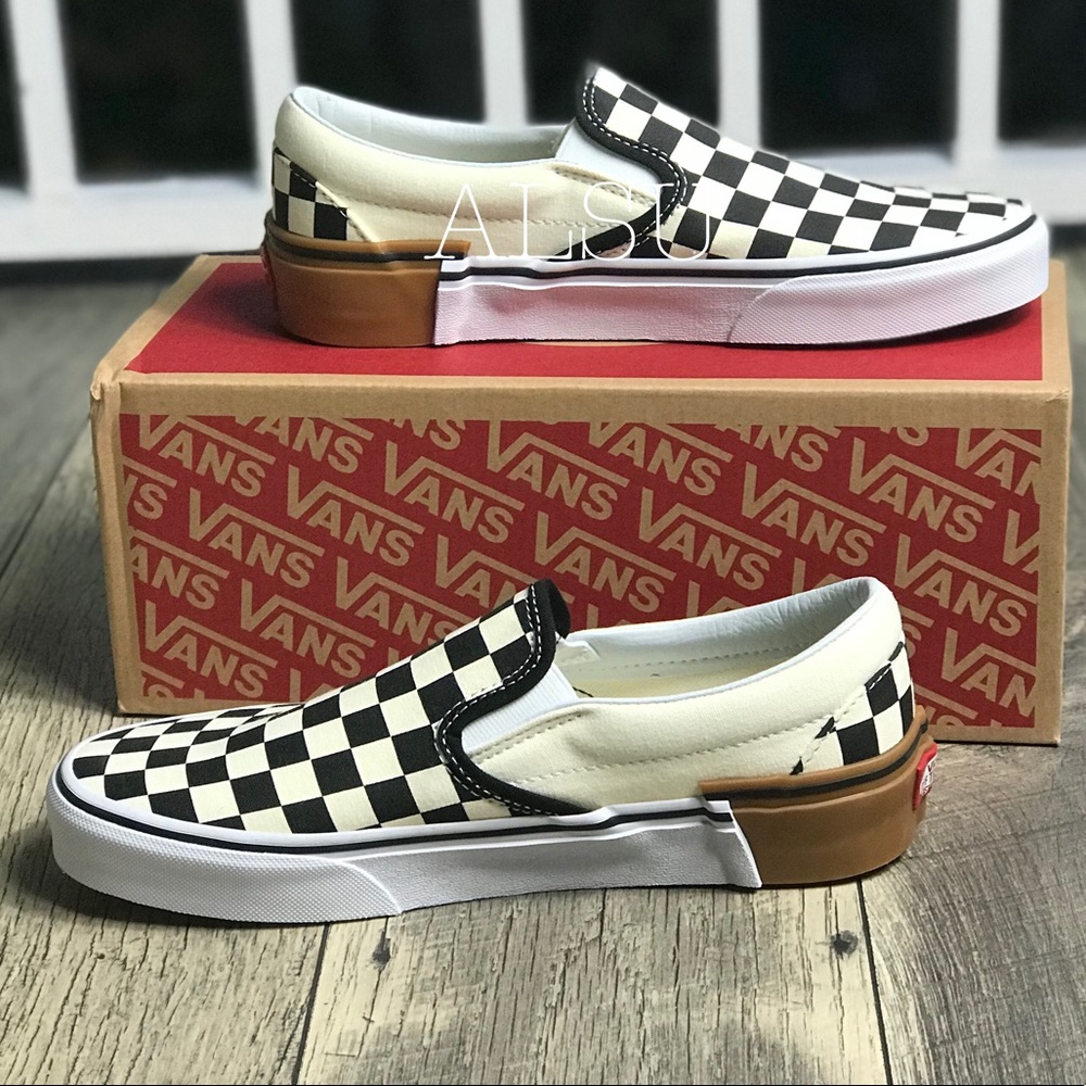 NWT VANS Classic Slip-On Gum Block Checkerboard W - Picture 3 of 8